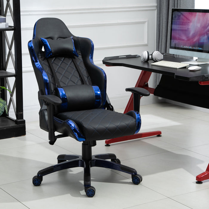 Ergonomic Holographic Stripe Gaming Chair - PU Leather, 360° Swivel, High Back with Lumbar & Neck Pillows - Designed for Gamers and Comfort-Seeking Professionals