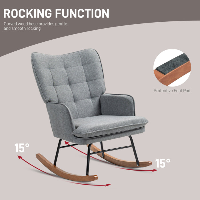 Linen-Styled Rocking Chair with Matching Ottoman - Comfortable Grey Nursery Furniture - Ideal for New Parents & Relaxing Moments