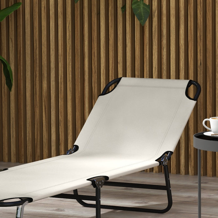 Cream White Garden Sun Lounger - Adjustable Five-Position Reclining Backrest - Perfect for Patio Relaxation and Sunbathing