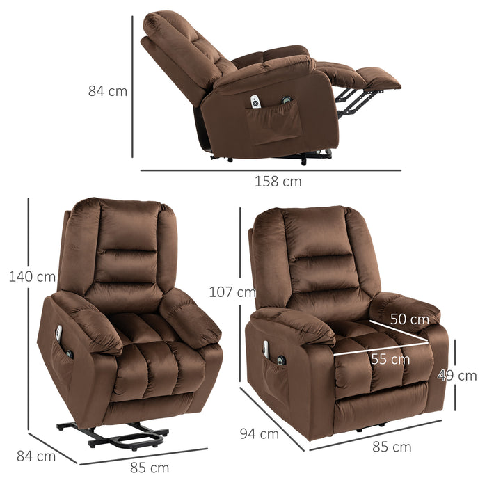 Electric Riser Recliner Chair with Massaging Heat Function - Quick Assembly, Vibration Massage, Heated Seat, Side Storage Pockets in Brown - Ideal for Elderly and Those with Limited Mobility