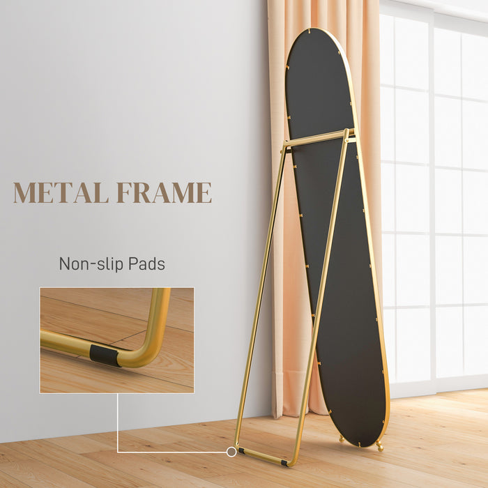 Full-Length Oval Mirror 40 x 160cm - Freestanding, Wall-Mounted, or Leaning Design with Support Frame - Elegant Gold Tone for Bedroom or Living Room Decor