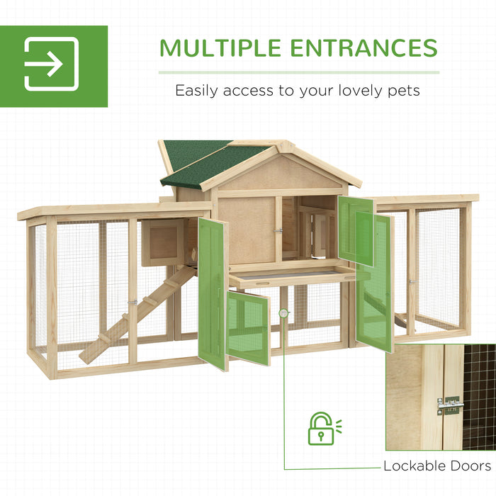 Deluxe Wooden Chicken Coop with Spacious Run - Backyard Hen House with Nesting Box, 204 x 85 x 93cm - Ideal for Poultry Keeping and Egg Laying