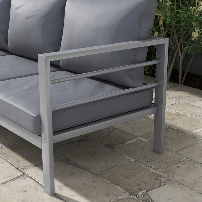 Aluminum 3-Person Patio Bench - Includes Comfy Grey Cushions - Outdoor Seating Solution for Gardens and Patios