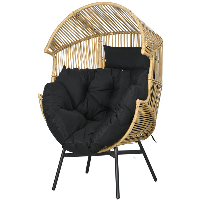 PE Rattan Garden Egg Chair - 14cm Thick Cushion and Steel Frame with Comfortable Headrest - Ideal for Patio Relaxation with Adjustable Feet, Sand Color