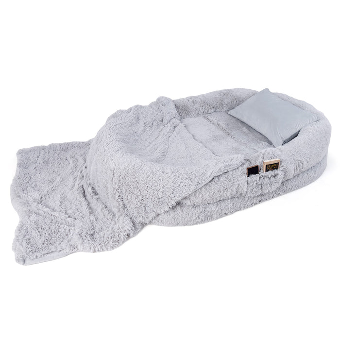 Human Dog Bed - Comfortable Pet Sleeping Solution with Soft Blanket and Plush Pillow - Ideal for Pampering Your Beloved Four-Legged Companion