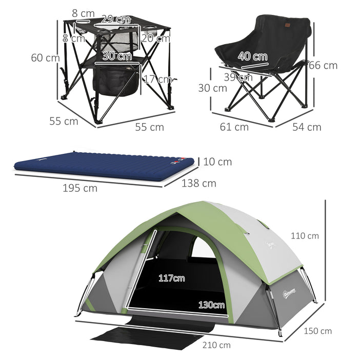 2-3 Person Dome Camping Tent with Inflatable Mattress - Portable, Waterproof with Sewn-in Groundsheet and Carry Bag - Ideal for Fishing, Hiking, and Outdoor Adventures