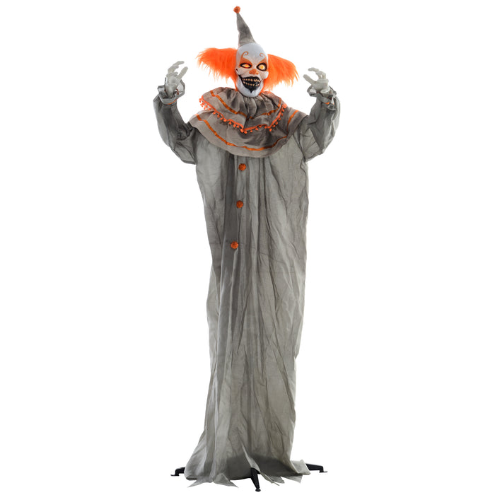 Classic Clown Animatronic Decoration - 72" Orange Halloween Figure with Sound Activation, Light-Up Eyes & Sound Effects - Spooky Prop for Haunted House and Outdoor Display