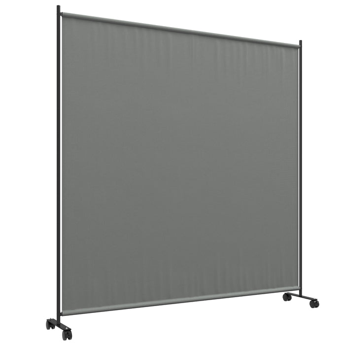 6FT Portable Privacy Screen with Lockable Wheels - Decorative Garden Partition, Freestanding Metal Room Divider Panel, Dark Grey - Ideal for Garden Deck, Pool, Hot Tub Areas