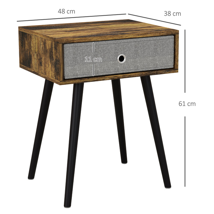 Industrial Style Bedside Table Set - 2-Pack Nightstand with Removable Fabric Drawer and Wooden Legs - Ideal for Bedroom Storage & Retro Decor in Rustic Brown