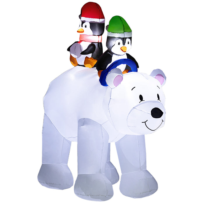 Outsunny 6.4FT Christmas Inflatable Two Penguins Riding on Polar Bear, Christmas Blow Up Outdoor LED Display for Garden Party