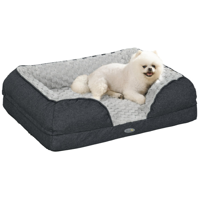 Calming Pet Bed for Small Dogs - Plush Mattress with Removable Cover & Anti-Slip Base, 70x50x18cm - Charcoal Grey Comfort Zone