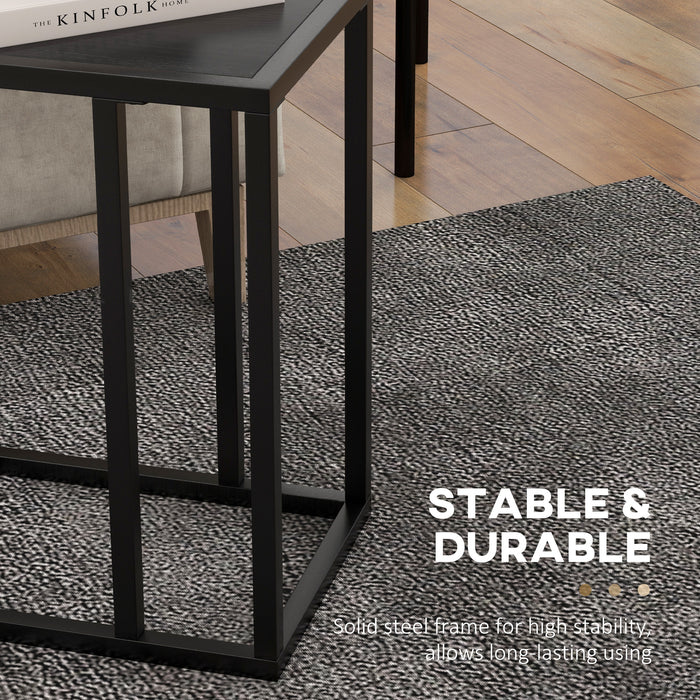 C Shape Bedside Table - Metal Frame with Wood-Effect Top, Narrow Snack End Table - Ideal for Living Room and Small Spaces