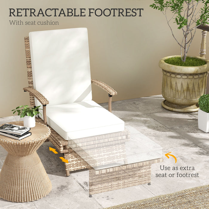 Foldable Outdoor PE Rattan Recliner Chair with Cushion - Adjustable Back, Retractable Footrest, 80° Recline Feature - Ideal for Patio and Garden Lounging