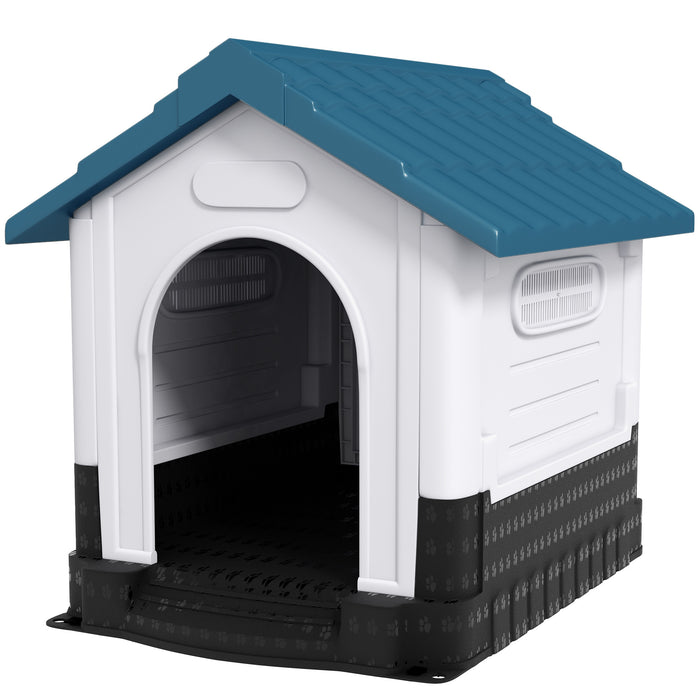 Durable Plastic Dog House with Ventilated Windows - Spacious Kennel for Medium and Large Breeds, Perfect for Outdoor Patio & Garden Use - 101x88x99cm in Blue