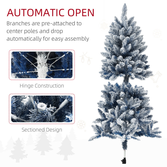 5ft Flocked Artificial Christmas Tree with Metal Stand - 450 Snow Frosted Tips & Blue Hinged Design - Perfect Snowy Xmas Decor for Holiday Season