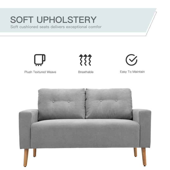 Compact Grey Loveseat - Double Seat Fabric Upholstered Sofa with Tufted Back Cushions - Cozy Living Room Furniture for Small Spaces