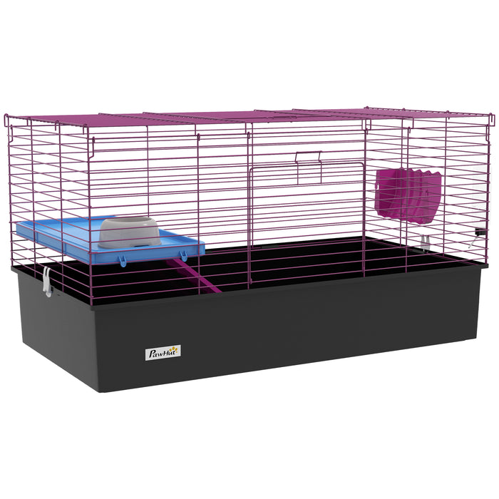 Small Animal Habitat - Sturdy Pet Cage with Platform and Ramp for Chinchillas, Rabbits, Guinea Pigs - 99x52x53 cm Playhouse in Sleek Black Design