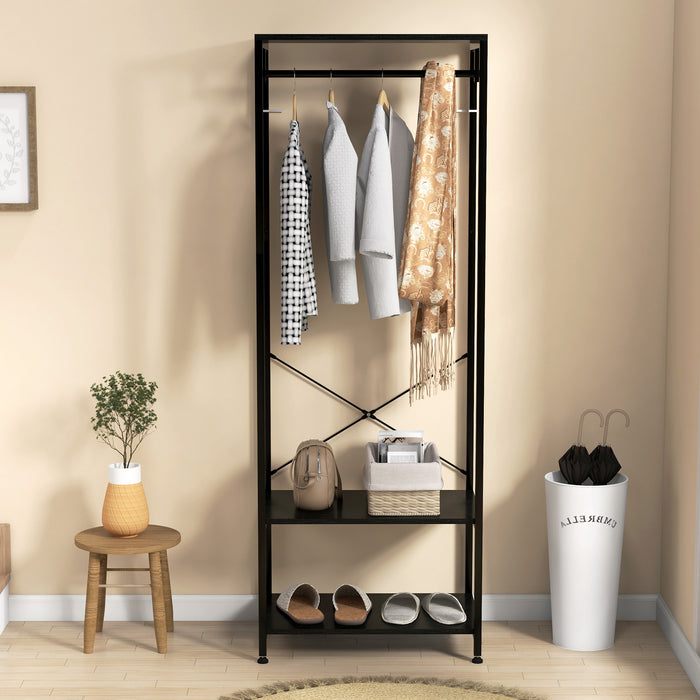 Hallway Storage Organizer - Coat Rack with Shoe Bench in Sleek Black - Ideal for Entryway Clutter Reduction