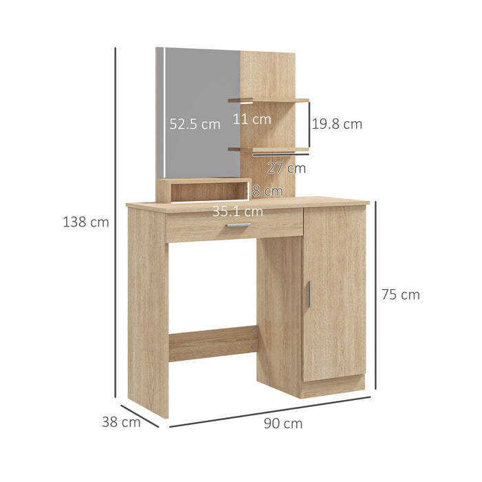 Modern Makeup Vanity Desk - Simple Design with Ample Storage in Maple Wood Finish - Ideal for Bedroom Organization