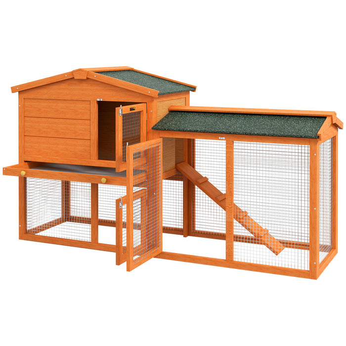 Deluxe 2-Tier Rabbit Hutch with Run and Ramp - Includes Slide-Out Tray, Perfect for Garden and Yard Use - Spacious Shelter for Rabbits and Small Animals