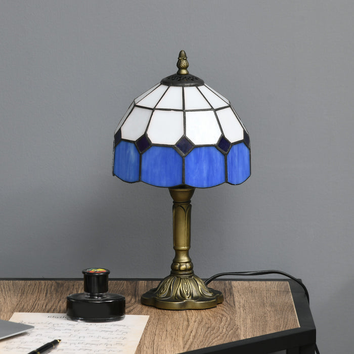 Handcrafted Stained Glass Accent Lamp - Antique Blue Bedside Light for Bedrooms and Living Rooms - Elegant Home Decor Nightstand Illumination