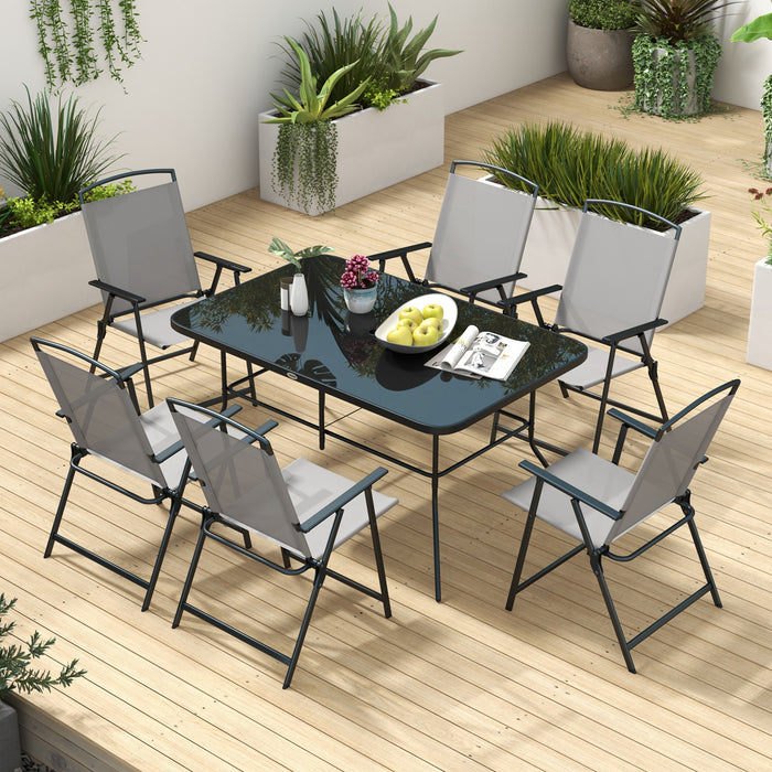 7-Piece Metal Patio Dining Set - Outdoor Folding Chairs & Tempered Glass Table - Ideal for Garden Seating & Entertaining 6 Guests