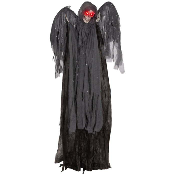 77" Winged Grim Reaper Animatronic - Outdoor Halloween Decoration with Sound Activation and Light Up Eyes - Spooky Prop for Haunted House Attractions