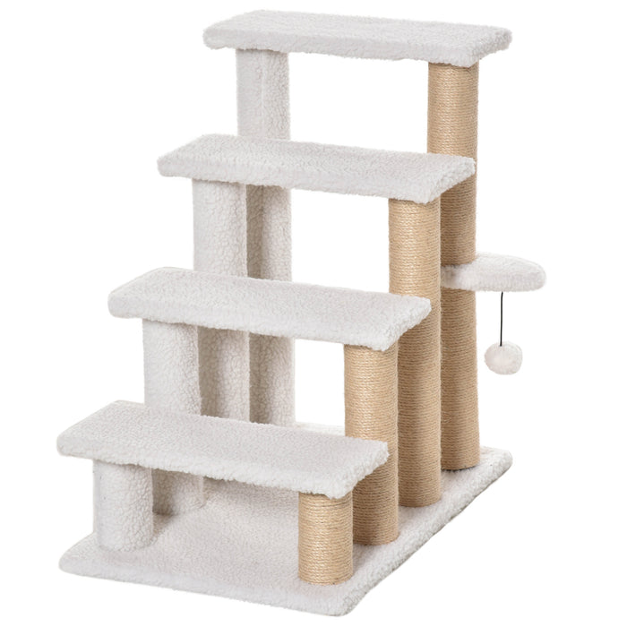 Elderly Cat 4-Step Staircase - Scratching Post Ladder with Platforms & Play Ball - Ideal for Aging Cats & Kittens to Climb and Play