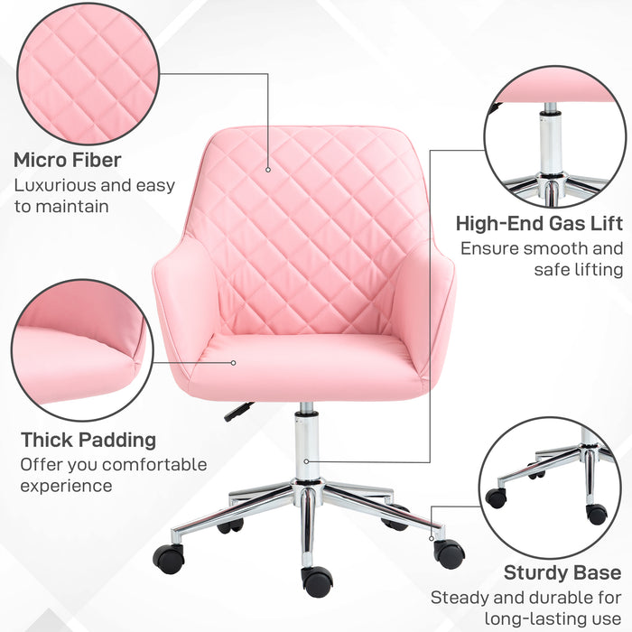 Ergonomic Leather-Feel Swivel Office Chair - Adjustable Height, Rolling Wheels, Comfortable Computer Desk Seating - Stylish Pink Design for Home Office