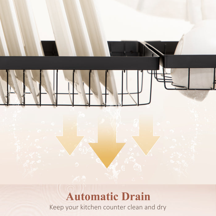 HOMCOM 100cm Over The Sink Dish Drainer Rack, 2 Tier Dish Rack for Kitchen Counter, Space Saving Dish Drying Rack, Black | Aosom UK