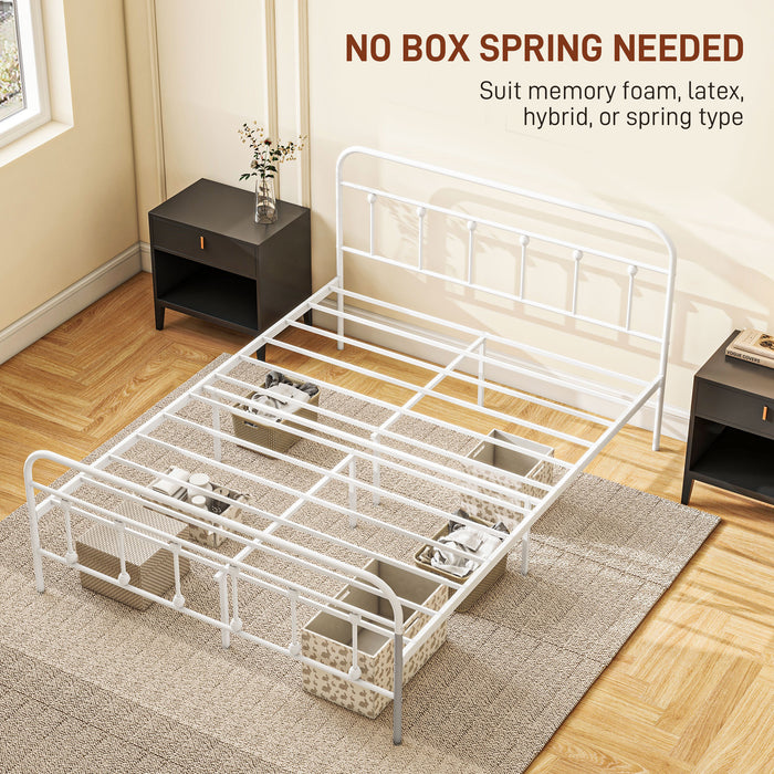 King Size 5ft Platform Bed Frame with Storage - Sturdy Steel Slats, Tall Headboard, No Box Spring Required - Space-Saving Design with Easy Assembly in White