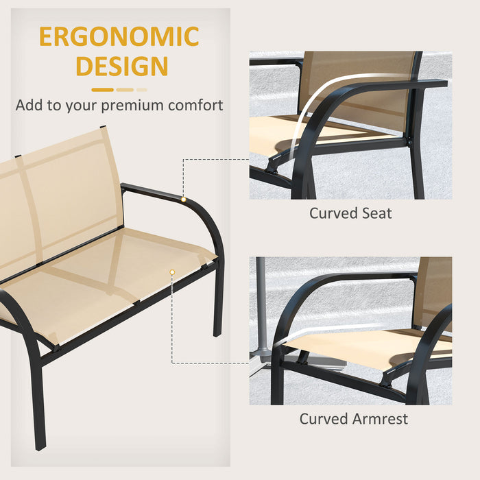 Curved Steel 4-Piece Patio Set - Loveseat, Texteline Chairs, Glass-Top Table for Garden & Balcony - Ideal for Family Gatherings & Entertaining Guests, Beige