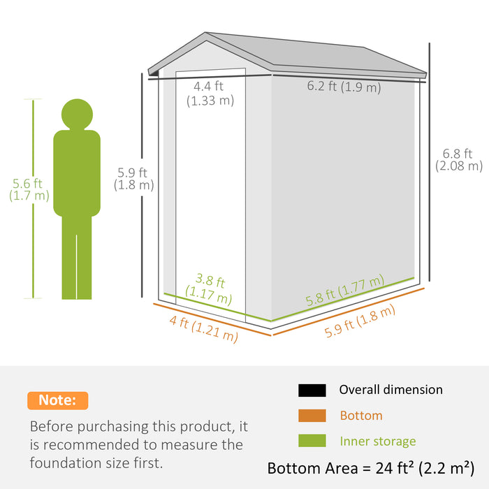 4 x 6ft Garden Shed with Foundation Kit - Polypropylene Outdoor Tool Storage, Ventilation Slots, Lockable Door, Grey - Ideal for Garden Equipment Security and Organization