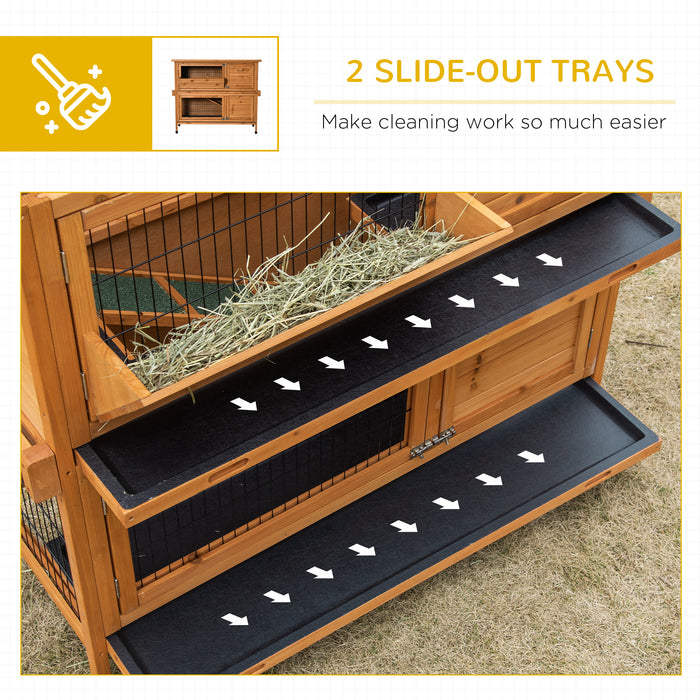 Double-Decker 2-Tier Rabbit & Guinea Pig Hutch - Wooden Pet Cage with Sliding Tray, Asphalt Roof, and Access Ramp, 120x50x104 cm, Orange - Ideal for Outdoor Small Animal Shelter