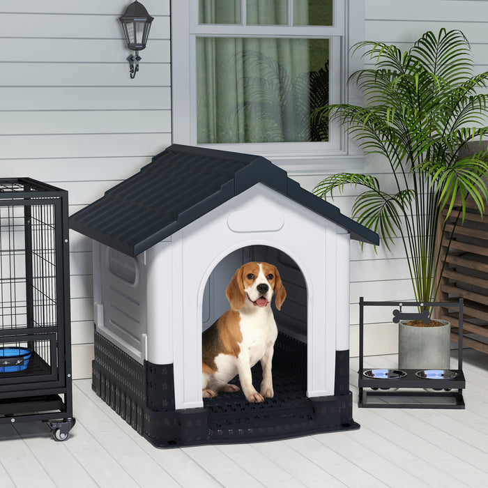 Durable Garden Plastic Dog Kennel with Ventilated Windows - Spacious 101x88x99cm Shelter for Medium to Large Canines - Ideal for Patio Outdoor Comfort in Grey