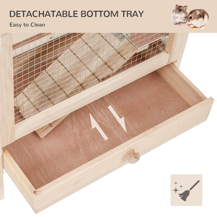 Large Wooden Double-Layer Hamster Cage - Rodent Mouse Small Animal Home with Easy Clean Hut Box - Spacious 46x34x48cm Living Space for Pet Comfort