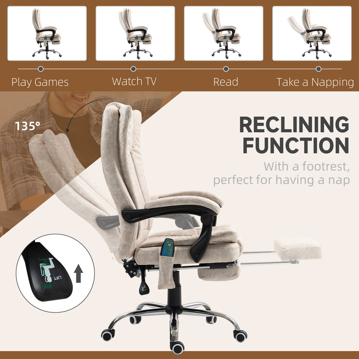 Ergonomic Heated Vibrating Chair with Adjustable Height and Footrest - Cream White Massage Office Desk Chair - Ideal for Long Hours of Work Comfort