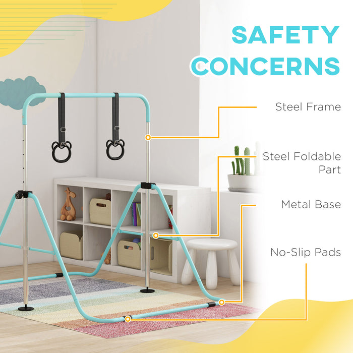 Foldable Children's Gymnastics Bar with Adjustable Height - Non-Slip Mats for Safe Practice - Perfect for Young Gymnasts Aged 3 and Above, Vibrant Green