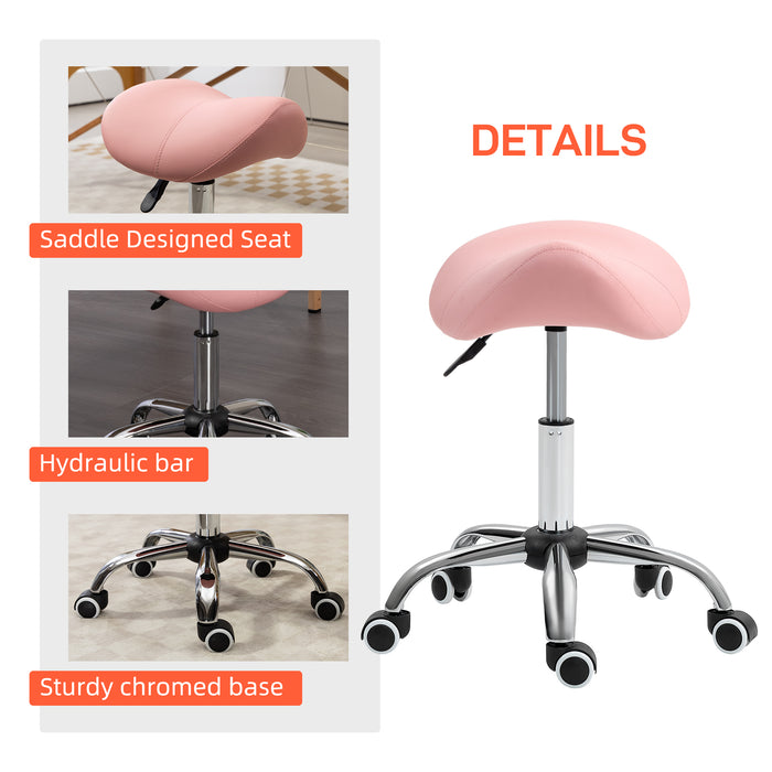 Height Adjustable Saddle Stool - Faux Leather Salon Chair for Spa & Massage - Comfortable Seating for Beauticians and Therapists