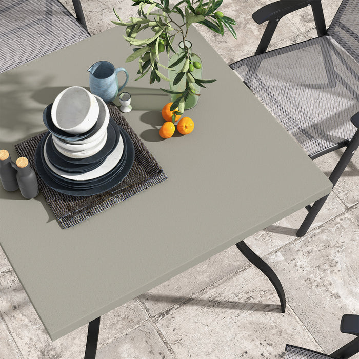 Outdoor Square Marble-Effect Dining Table - 80cm with Umbrella Hole, Seats 4 - Perfect for Patio and Garden Entertaining