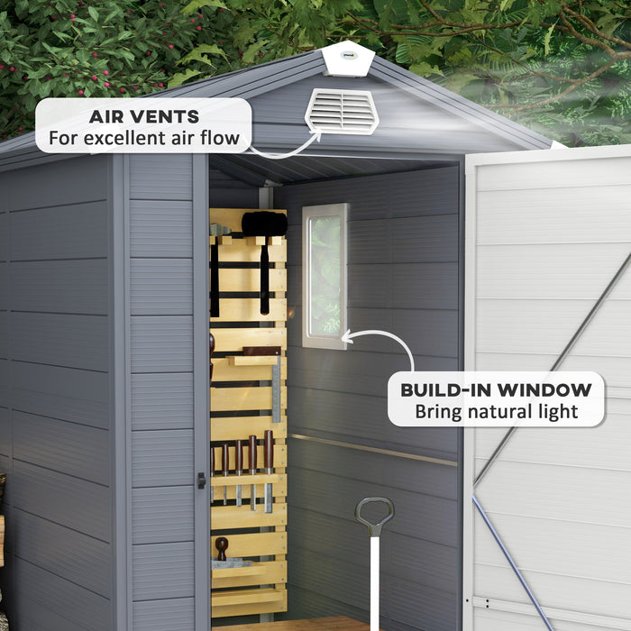 4 x 6ft Garden Shed with Foundation Kit - Polypropylene Outdoor Tool Storage, Ventilation Slots, Lockable Door, Grey - Ideal for Garden Equipment Security and Organization