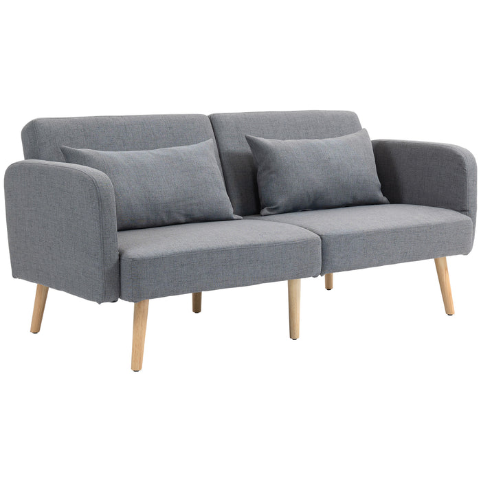 Convertible 3/2-Seater Sofa Bed - Modern Fabric Loveseat Couch with 2 Cushions, Grey - Ideal for Living Room and Guest Room Comfort