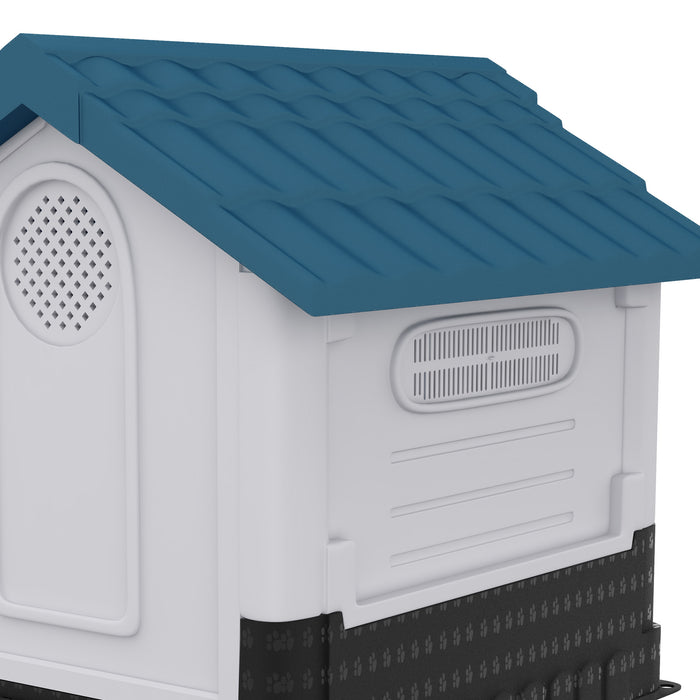 Durable Plastic Dog House with Ventilated Windows - Spacious Kennel for Medium and Large Breeds, Perfect for Outdoor Patio & Garden Use - 101x88x99cm in Blue