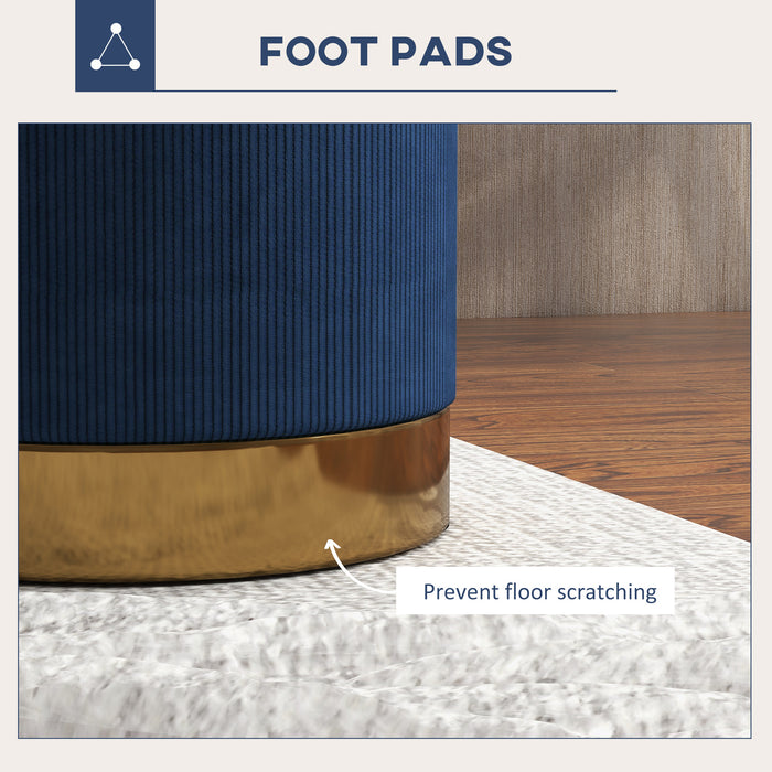 Corduroy Upholstered Footrest - Soft Padded Design in Dark Blue - Comfortable Seating Solution for Living Room