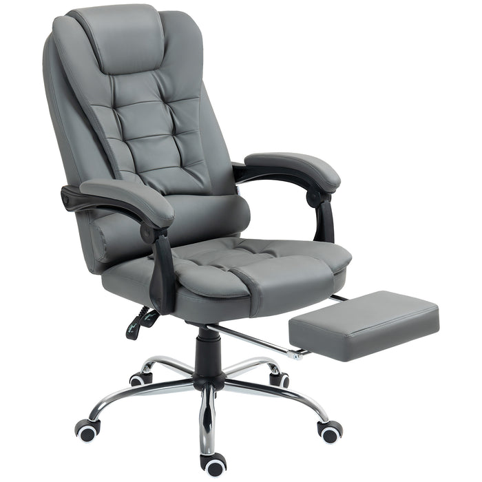 Executive Swivel Office Chair - PU Leather with Reclining Backrest and Retractable Footrest - Comfortable Home Workstation Seating Solution