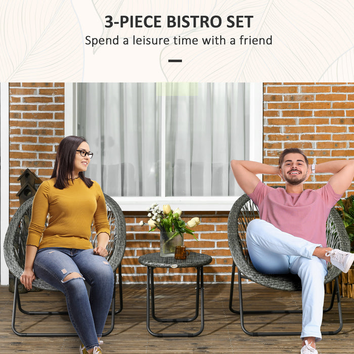 Foldable PE Rattan Bistro Set - 3-Piece Outdoor Furniture with Table & Chairs for Balcony - Perfect for Couples' Garden Retreat, Grey Color