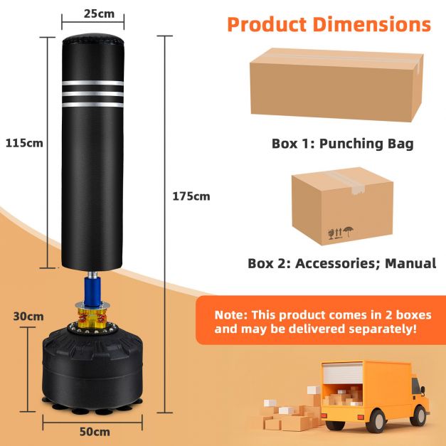 Kickboxing Training Equipment - Freestanding 175cm Tall Robust Bag - Perfect for Martial Arts Practice and Fitness Enthusiasts