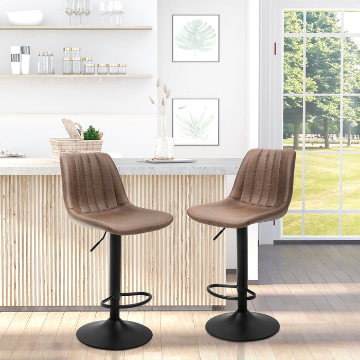 Adjustable Height Swivel Barstools, Set of 2 - Dining and Counter Chairs with Footrest, 360° Rotation - Ideal for Home Pub Seating, Brown