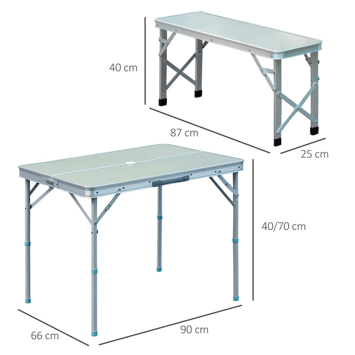 3pc Aluminum Picnic Table Bench Combo - Foldable & Portable Outdoor Seating for Garden BBQ & Patio Parties - Ideal for Camping and Tailgating Events