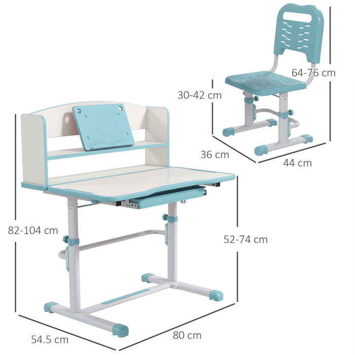 Adjustable Children's Desk and Chair Combo - Ergonomic Study Station with Storage, Drawer & Shelf - Perfect for Homework and Art Projects, Blue